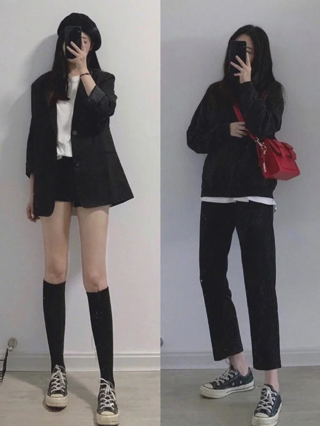 20岁酷女孩的秋季黑色穿搭示范