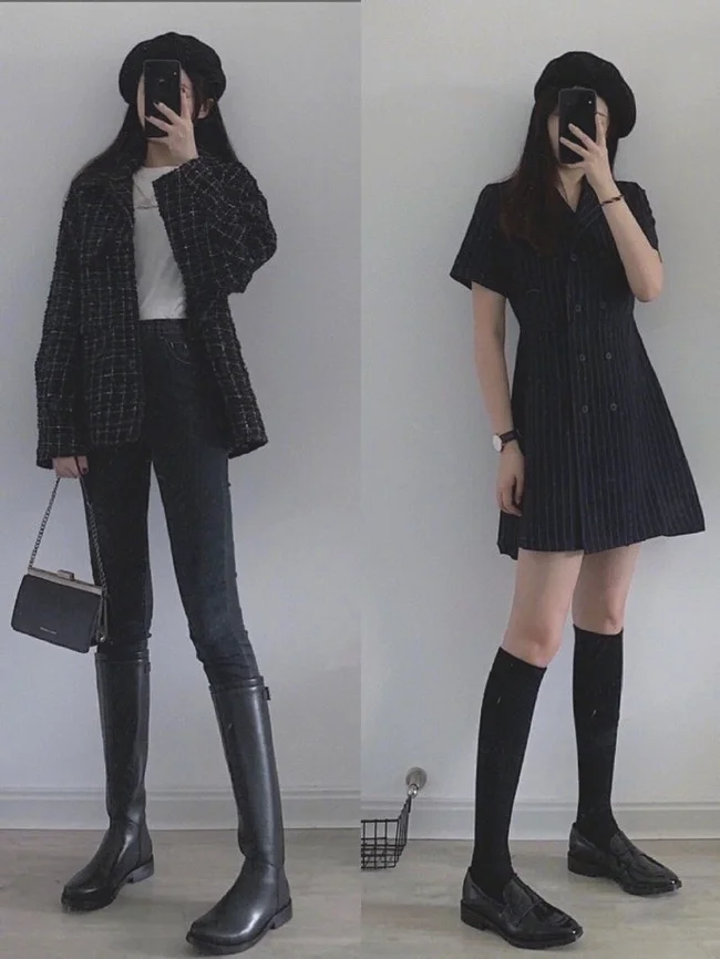 20岁酷女孩的秋季黑色穿搭示范