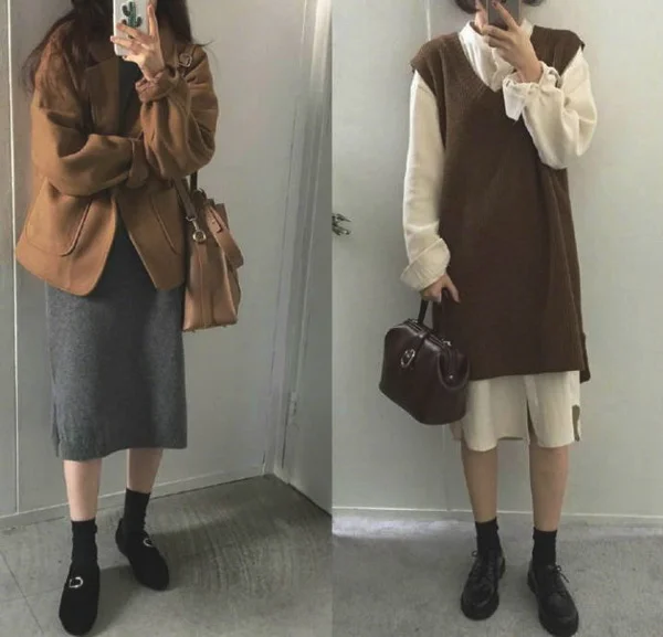 深色系秋冬气质搭，小个子女生这样穿很好看