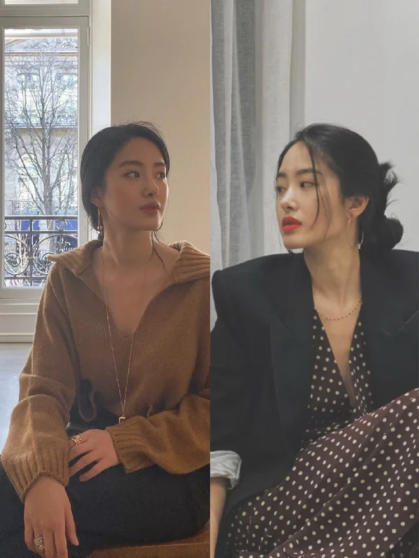 杨采钰穿搭图集，亚洲女孩的法式风情