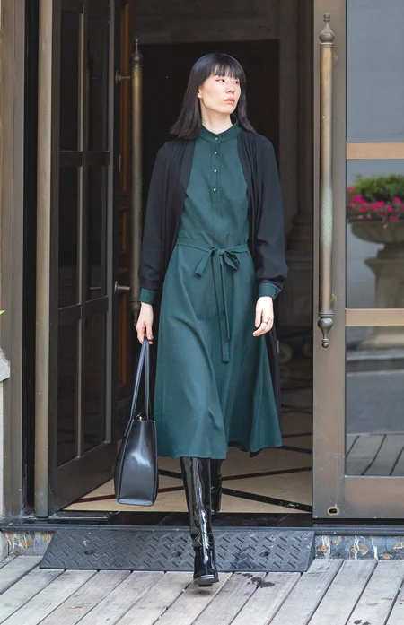 米可秋赋女装新品 冬日里的一抹青竹色