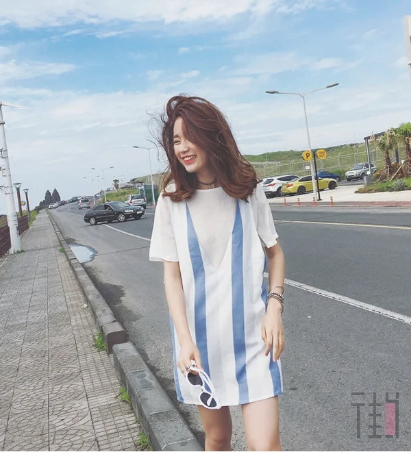 适合胸大女生穿的条纹连衣裙