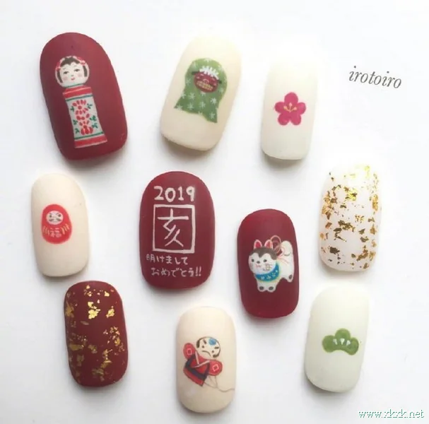 超好看的2019手绘图案新年美甲