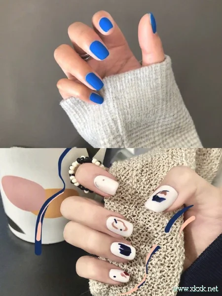 一组可盐可甜的蓝色系美甲图片